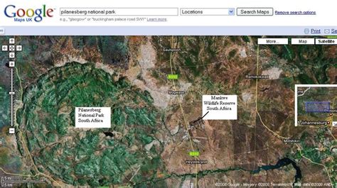 1: Satellite map of Pilanesberg National Park and Mankwe Wildlife Reserve | Download Scientific ...