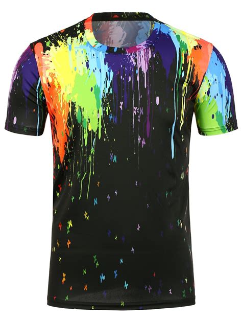 [41% OFF] 2021 Crew Neck 3D Paint Splatter T-Shirt In BLACK | DressLily