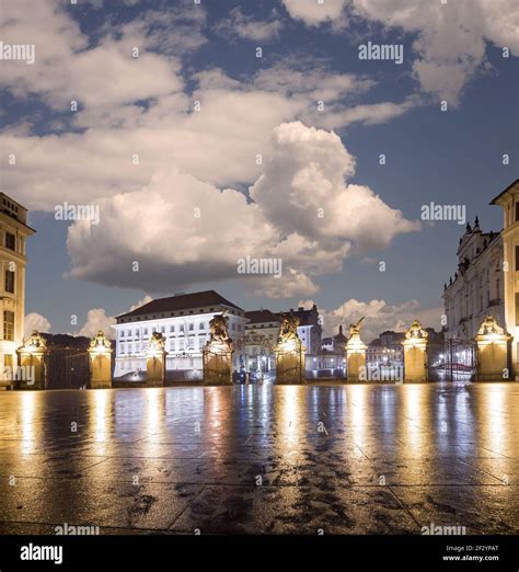 View of the building of the President of the Republic in Prague (Night ...