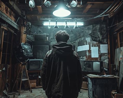 Premium Photo | Man Standing in Vintage Television Repair Shop ...