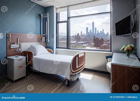 Hospital Room with View of the City Skyline, Featuring Sleek and Modern ...