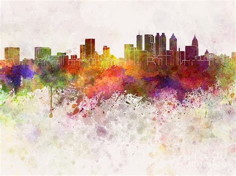 Atlanta skyline in watercolor background Painting by Pablo Romero - Pixels