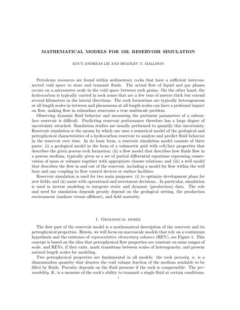 (PDF) Mathematical Models for Oil Reservoir Simulation