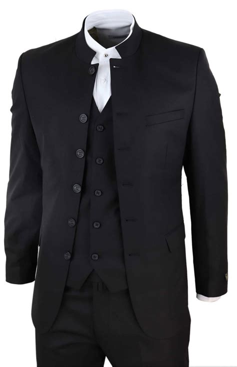 Mens Black 3 Piece Nehru Collar Suit | Happy Gentleman