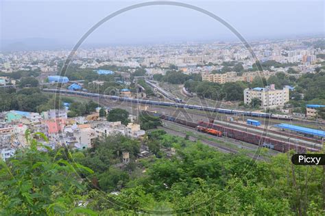 Image of Aerial View of Vijayawada City and railway station-AB818811-Picxy