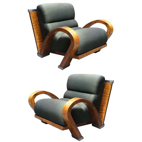 Pair of Exotic Wood Lounge Chairs with Stainless Accents By Pace at 1stdibs