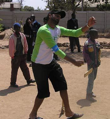 Harbhajan Singh bowling against children at the UN's Mavambo centre ...