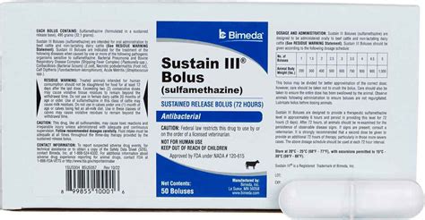 Sustain III Cattle Bolus Bimeda - Sulfa Antibiotics | Probiotics | Oral Medications | Farm