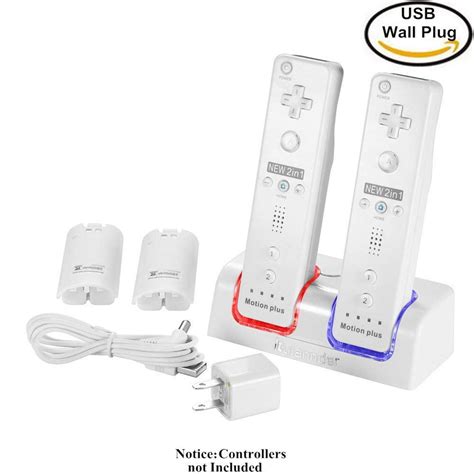 Wii remote battery charger(Free USB Wall Charger+lengthened cord) Dual Charging Station Dock ...