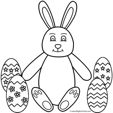 Easter Bunny Sitting with Easter Eggs - Coloring Page (Easter)