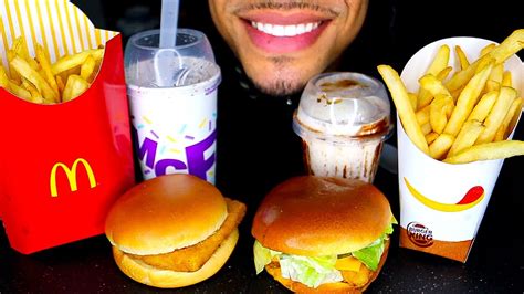 ASMR EATING MCDONALDS VS BURGER KING CHALLENGE BIG BITES FRIES OREO ...