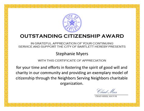 Outstanding Citizenship Award - Stephanie Myers - 06.13.2022 | Bartlett Texas