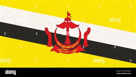 Flag of Brunei. Nation of Brunei flag on fabric surface. Brunei ...