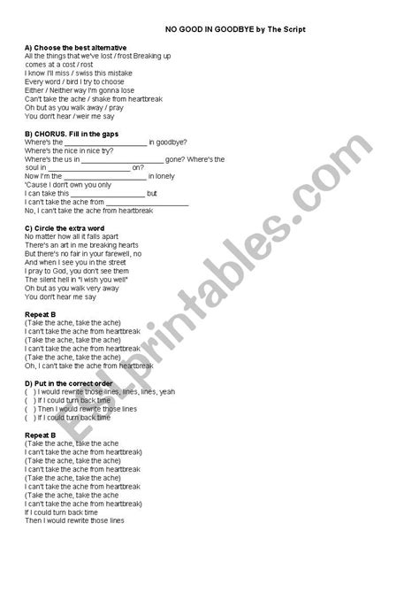 No good in goodbye - ESL worksheet by nanda89