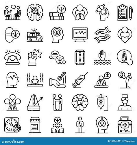 Supporting Mental Health Icons Set, Outline Style Stock Vector - Illustration of mind, child ...