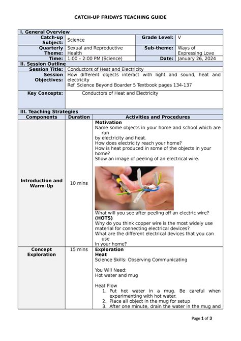 CATCH UP FRIDAY DLL - CATCH-UP FRIDAYS TEACHING GUIDE I. General ...