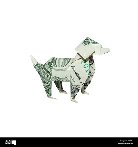 Money Origami DOG Right Side Folded with Real One Dollar Bill Isolated ...