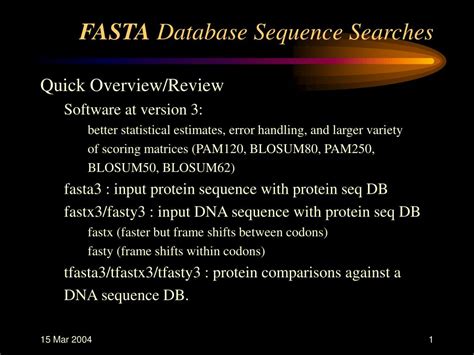 PPT - FASTA Database Sequence Searches PowerPoint Presentation, free download - ID:3124054