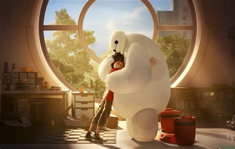 Wallpaper robot, boy, mood, cartoon, hug, movie, film, feeling, laboratory, Big Hero 6, Baymax ...