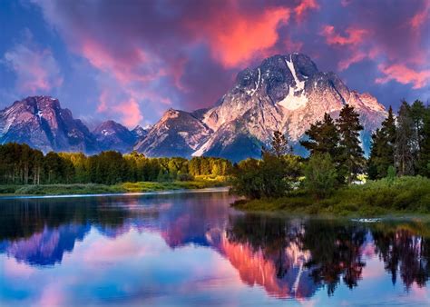 nature, Landscape, Mountain, River, Forest, Grass, Sunrise, Snowy Peak ...