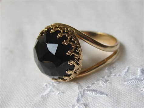 Black Onyx ring Gold ring Black gemstone ring Birthstone