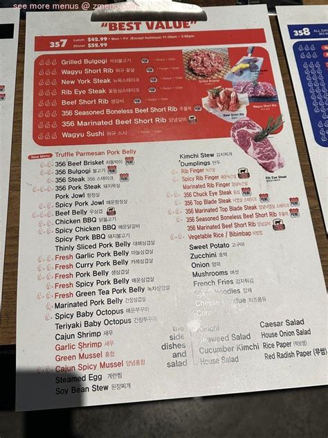 Menu at 356 Korean BBQ & Bar, San Diego