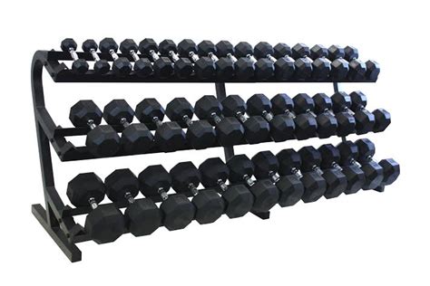 Rubber Hex Dumbbell Package: 5-100lb Pairs withStorage Rack