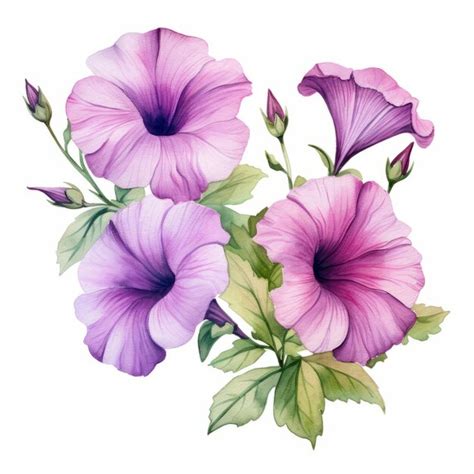 Premium Photo | Watercolor Flowers With Purple Leaves Realistic Color Schemes And Nave Drawing