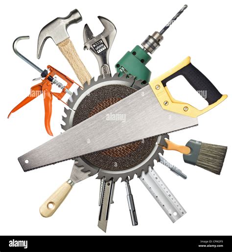 Carpentry, construction hardware tools collage Stock Photo - Alamy