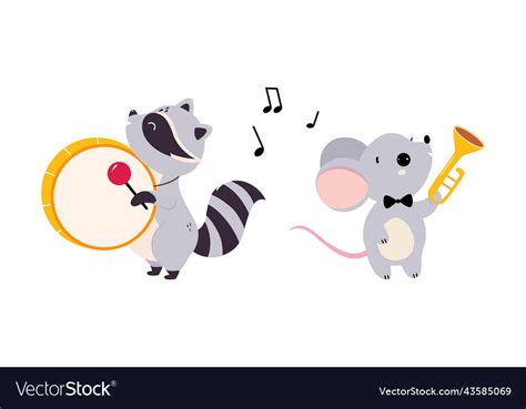 Set of cute animals playing musical instruments Vector Image