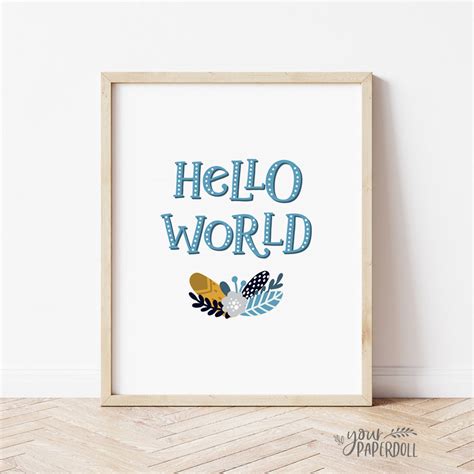 Hello World Printable Wall Art Instant Download Nursery | Etsy