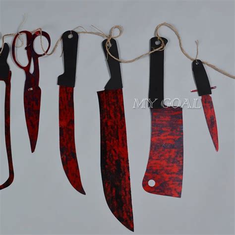 12pcs Halloween Bloody Weapons Garland Blood Tools Saw Hanging Prop ...