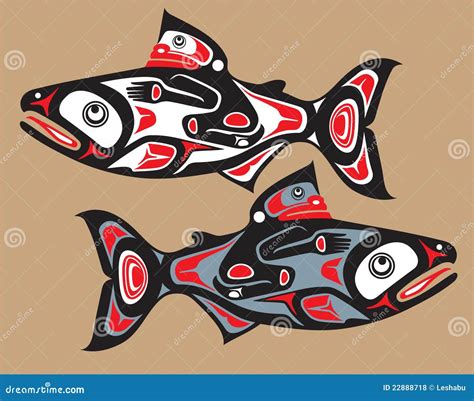 Fish - Salmon - Native American Style Vector Illustration ...