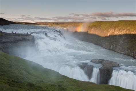 Amazing Gullfoss Waterfall with Rainbow Stock Photo - Image of island ...