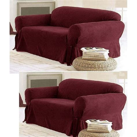 SOLID SUEDE Couch Covers 3 Piece Burgundy slipcover Set = Sofa Loveseat Chair - Walmart.com ...