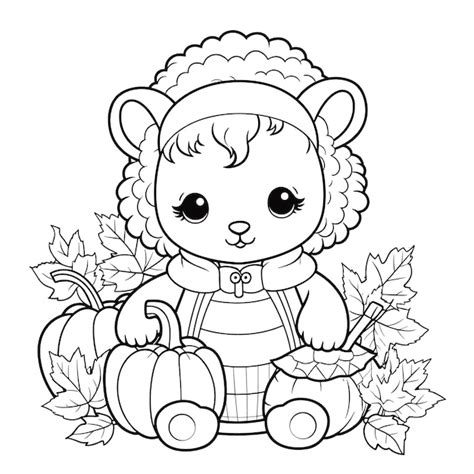 Autumn Cute Animal Coloring Page Kids Coloring Pages eps | Premium AI-generated vector