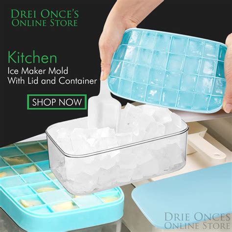 Ice Cube Tray With Lid and Bin - Silicone Ice Tray For Freezer Comes with Ice Container, Scoop ...