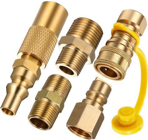 5 Pieces 3/8 Inch Natural Gas Fitting for Propane Propane Hose Quick Disconnect Brass Pipe ...