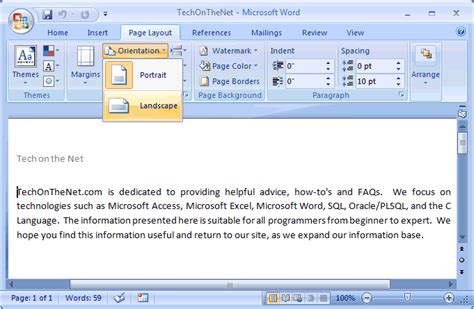 MS Word 2007: Change the page orientation to landscape