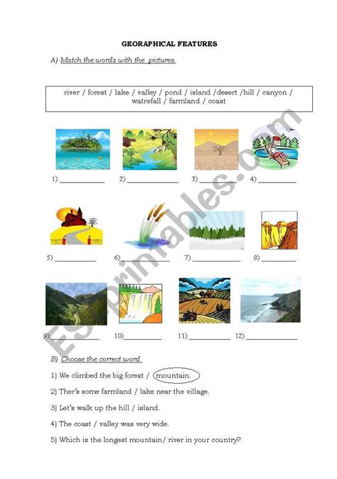 Geographical Features - ESL worksheet by datsan