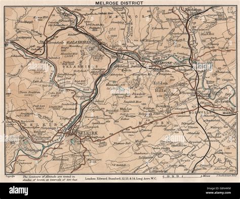 MELROSE DISTRICT. Selkirk Galashiels. Vintage map. Scotland. STANFORD, 1905 Stock Photo - Alamy