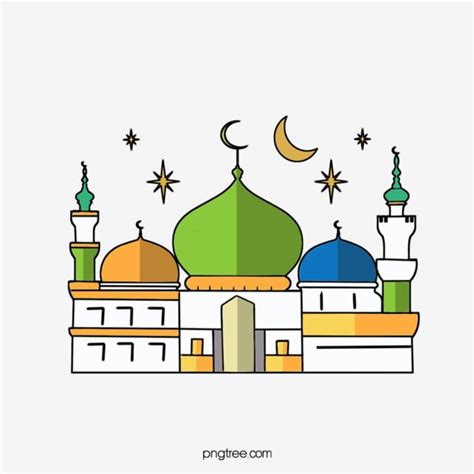 Cartoon Ramadan Mosque Elements PNG and PSD