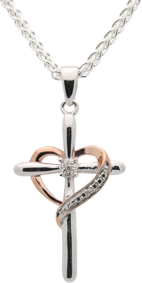 Amazon.com: All Patron Saints Heart Shaped Diamond Cross Necklace For ...