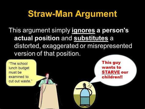 Common examples of the strawman argument. It's easy to spot when you hear it, but it's nice to ...