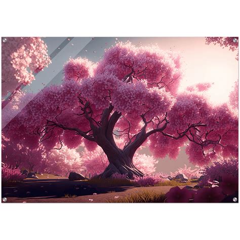 Pink Dreamscape: Cherry Blossom Trees Acrylic Glass Wall Art