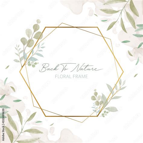 Wedding invitation card template with golden watercolor floral Stock ...