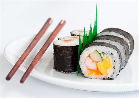 Japanese Sushi Traditional Food With Chopsticks Photograph by Tul ...