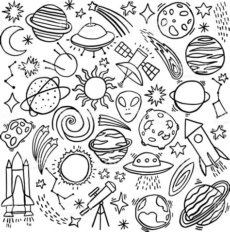 Cosmos space hand-drawn doodle set. Vector illustration | Hand drawn vector illustrations, Mini ...