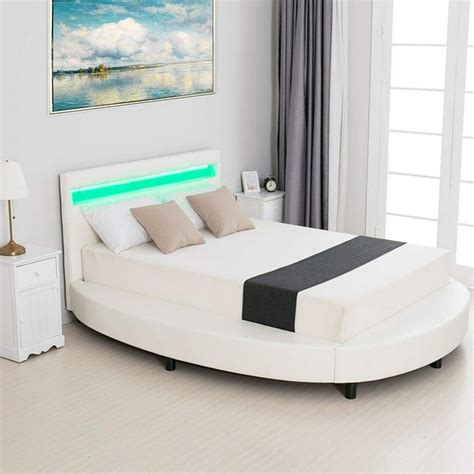 Mecor Modern Upholstered Round Platform Bed with LED Light Headboard ...