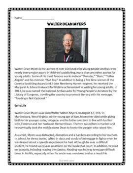 Walter Dean Myers Biography and Questions by Lit With Laura | TPT